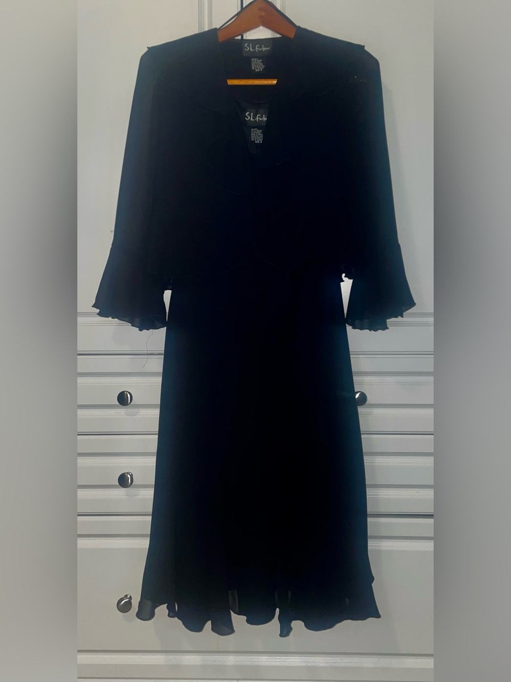 Adorable 2 Piece Black Tank Dress with Ruffle Sleeve Bolero